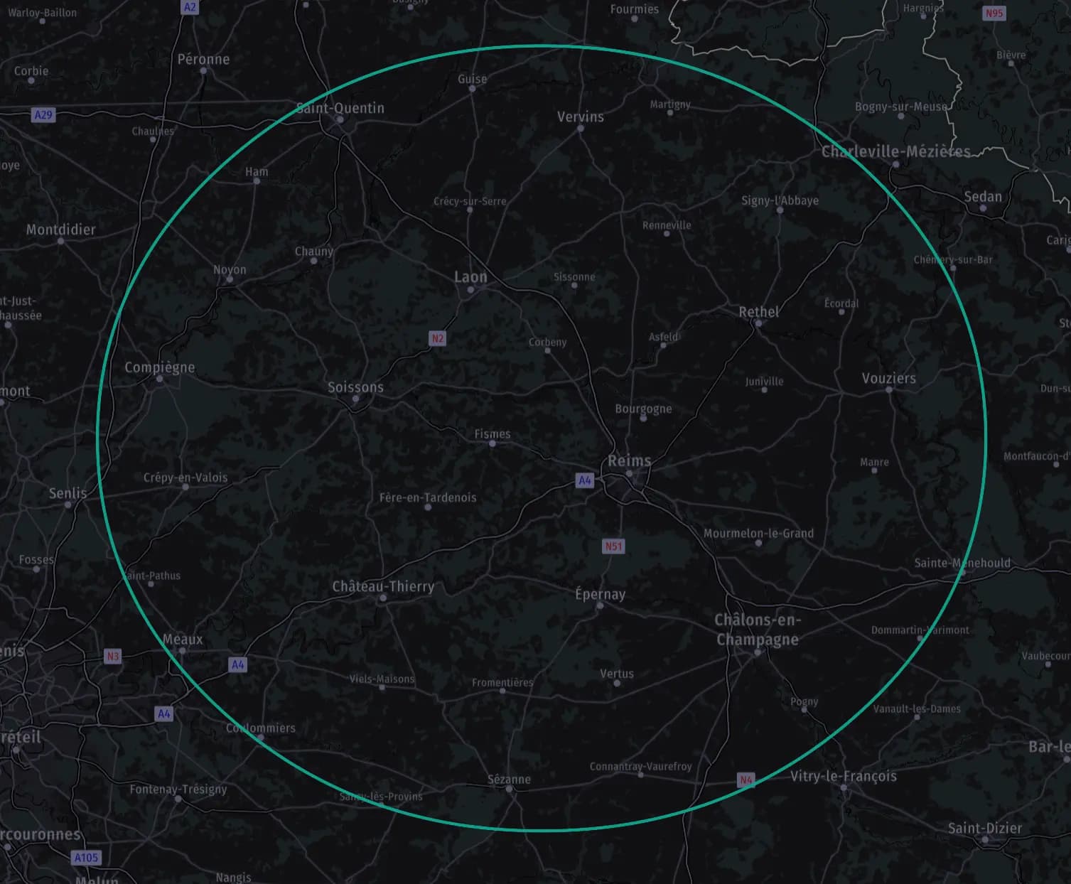 Zone d'intervention couvrant Reims, Épernay, Châlons-en-Champagne et les communes alentours
